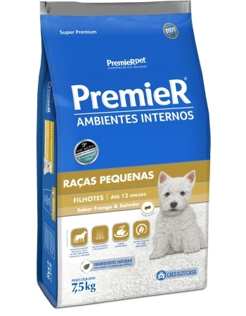 PremieR Ambientes Internos Cães Filhotes Porte Pequeno Frango e Salmão 7,5KG