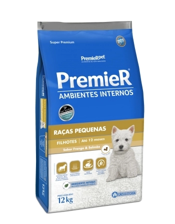 PremieR Ambientes Internos Cães Filhotes Porte Pequeno Frango e Salmão 12KG