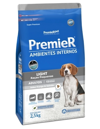 PremieR Ambientes Internos Cães Adultos Porte Pequeno Frango e Salmão Light 2,5KG