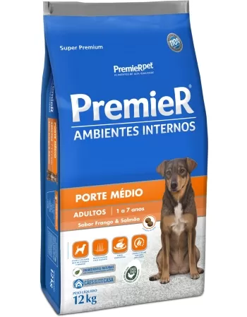 PremieR Ambientes Internos Cães Adultos Porte Médio Frango e Salmão 12KG