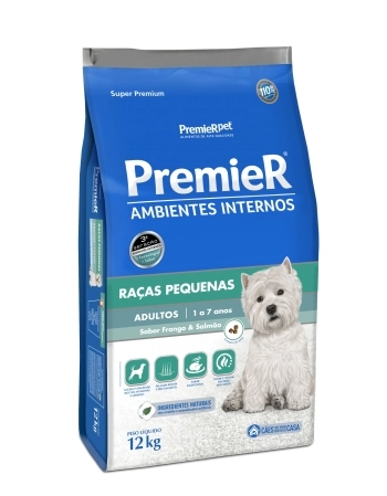 PremieR Ambientes Internos Cães Adultos Porte Pequeno Frango e Salmão 12KG