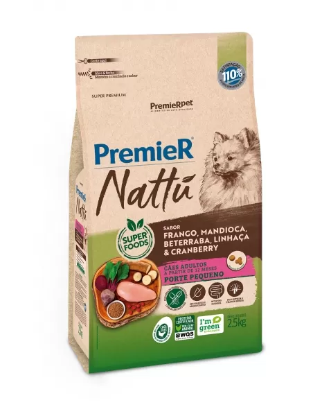 PR NATTU CAES ADULT RAÇAS PEQ MANDIOCA 2,5 KG