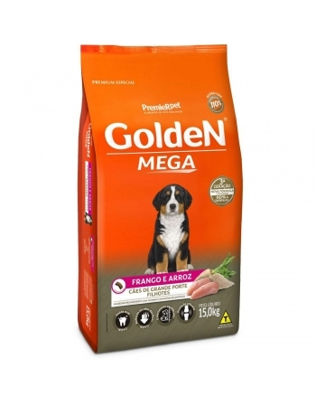 GoldeN Mega Cães Filhotes Porte Grande & Gigante Frango & Arroz 15KG