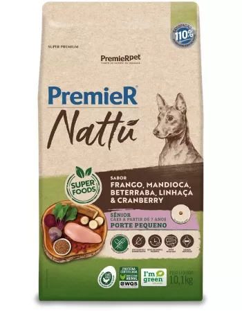PremieR Nattu Cães Sênior Porte Pequeno Frango, Mandioca, Beterraba, Linhaça & Cranberry 10KG