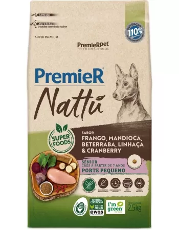 PremieR Nattu Cães Sênior Porte Pequeno Frango, Mandioca, Beterraba, Linhaça & Cranberry 2,5KG