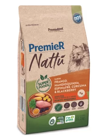 PremieR Nattu Cães Adultos Porte Pequeno Frango Mandioquinha, Espinafre, Cúrcuma & Blackberry 10KG