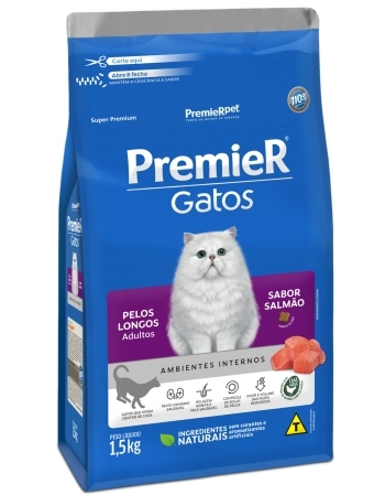 PremieR Gatos Pelos Longos Adultos Salmão 1,5KG