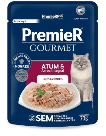 PremieR Gourmet Gatos Castrados Atum e Arroz Integral 70G (CX 20UN)