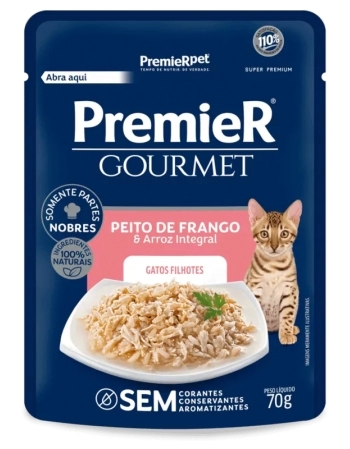 PremieR Gourmet Gatos Filhotes Peito de Frango e Arroz Integral 70G (CX 20UN)