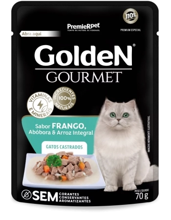 GoldeN Gourmet Gatos Castrados Frango, Abóbora e Arroz Integral 70G (CX20UN)