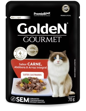 GoldeN Gourmet Gatos Castrados Carne, Abóbora e Arroz Integral 70G(CX20UN)