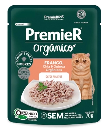 PremieR Orgânico Gatos Adultos Frango, Chia e Quinoa 70 G (20 UN)